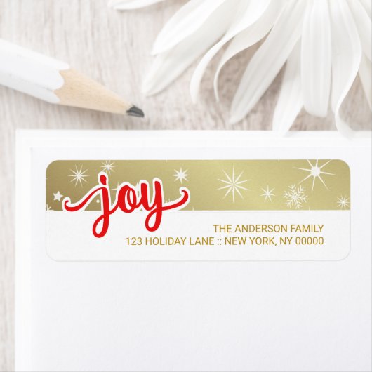 JoChristmas Red Gold Hand Script Rücksendeadresse (Insitu)