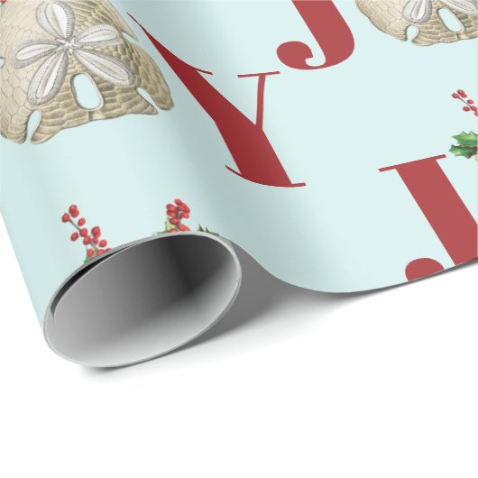 JoChristmas Sand Dollar Holly Berries Küste Geschenkpapier (Rolleneckpunkt)