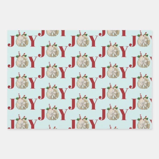 JoChristmas Sand Dollar Holly Berries Küste Geschenkpapier Set (Vorderseite 2)