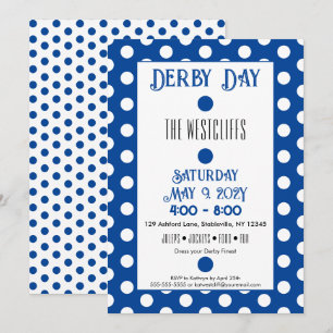 Jockey Seidene Punkte Blau und Weiß Derby-Party Einladung