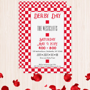 Jockey Silk Checkerboard Rot und Weiß Derby Einladung