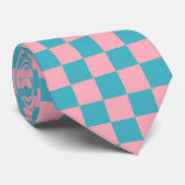 Jockey Silks Checkerboard Pink Aqua Derby Krawatte (Gerollt)