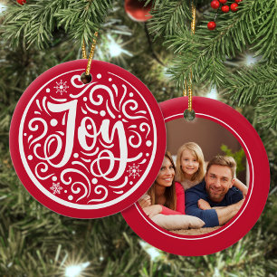 JoCustom Family Foto Weihnachtsfeiertag Rot Keramik Ornament