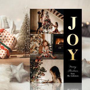 Jodern Modern Gold Black Christmas 3 Foto Collage Folien Feiertagskarte