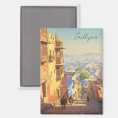 Jodhpur India Blue Houses Watercolor Magnet (Vorderseite/Rückseite)