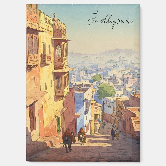 Jodhpur India Blue Houses Watercolor Magnet (Vorderseite)