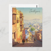 Jodhpur India Blue Houses Watercolor Postkarte (Vorne/Hinten)