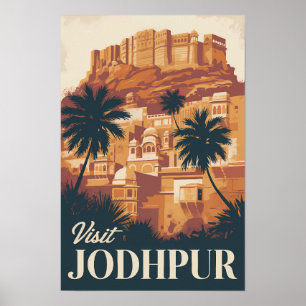 Jodhpur Indien Illustration Reise Kunst Vintage Poster