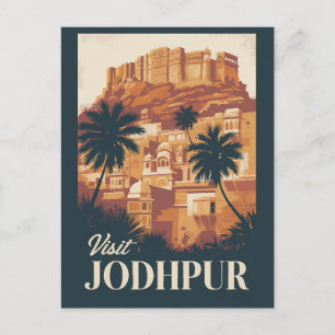 Jodhpur Indien Illustration Reise Kunst Vintage Postkarte