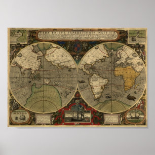 Jodocus Hondius 1595 Map of the World Poster