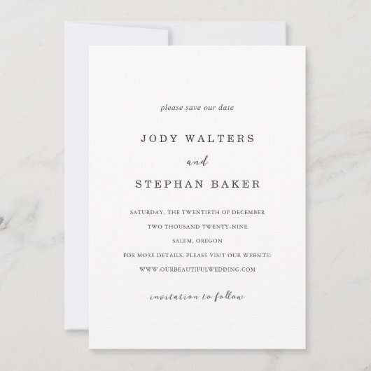 Jody Simple Elegant Wedding Save The Date (Vorderseite)