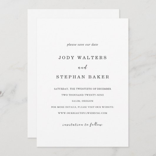Jody Simple Elegant Wedding Save The Date (Vorne/Hinten)