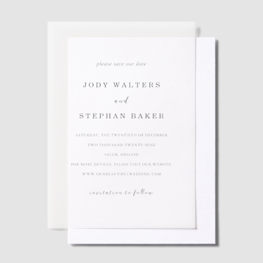 Jody Simple Elegant Wedding Save the Date Pergament Einladungen (Versetzt)