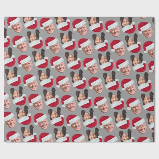 Joe and Kamala Santa Hat Funny Christmas Silver Geschenkpapier (Flach)