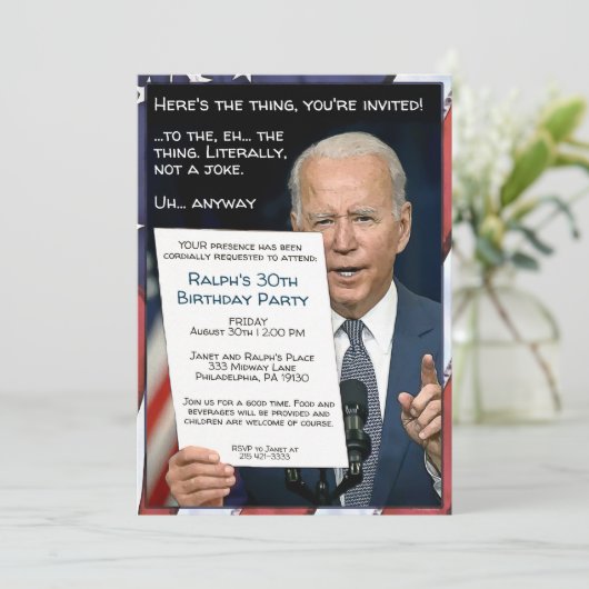 Joe Biden Anpassbare Party Einladung (Stehend Vorderseite)