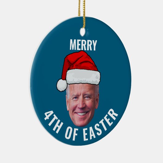 Joe Biden Face Weihnachtsmannmütze Happy 4. Osterf Keramik Ornament (Rechts)