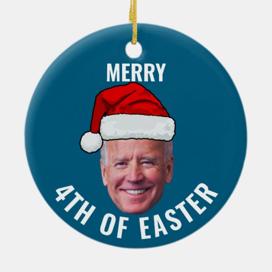 Joe Biden Face Weihnachtsmannmütze Happy 4. Osterf Keramik Ornament (Hinten)