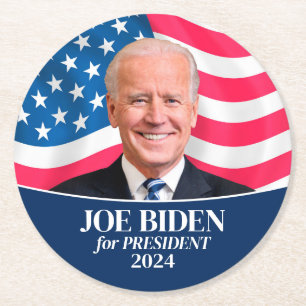Joe Biden Foto American Flag - Präsident 2024 Runder Pappuntersetzer