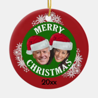 Joe Biden Kamala Harris 2020 w/Weihnachtsmannmütze Keramik Ornament
