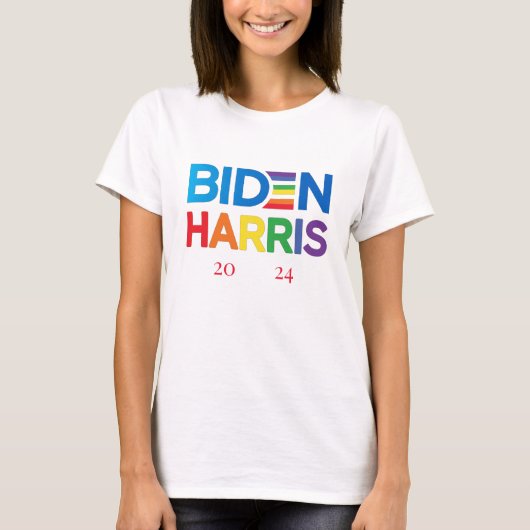 Joe Biden Kamala Harris 2024 Rainbow Gay Pride T-Shirt (Vorderseite)