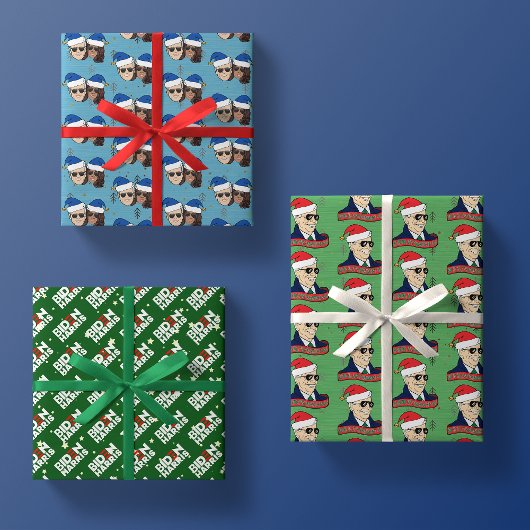 Joe Biden Kamala Harris Blue Christmas Trio Gesche Geschenkpapier Set