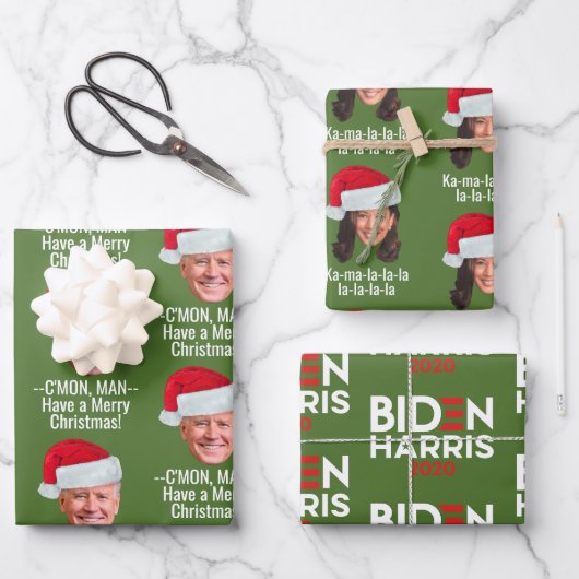 Joe Biden Kamala Harris Weihnachtsmannmütze Frohe Geschenkpapier Set (Vorderseite)