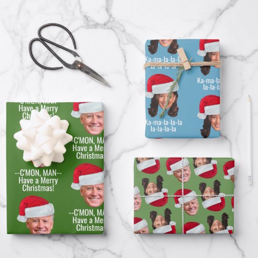 Joe Biden Kamala Harris Weihnachtsmannmütze Weihna Geschenkpapier Set (Vorderseite)