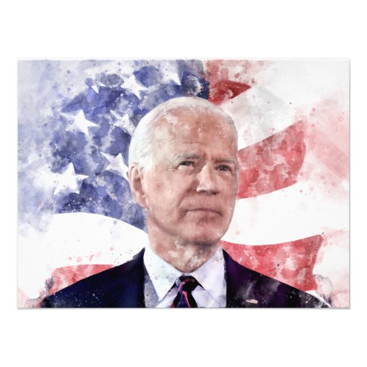 Joe Biden porträtiert Aquarellfarbe mit amerikanis Fotodruck (Vorne)