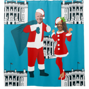 joe biden santa kamala harris blaues weißes haus duschvorhang