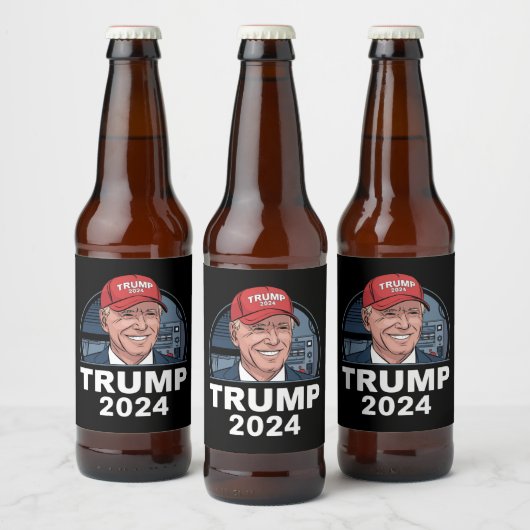 Joe biden trägt einen Trump-Hut Bierflaschenetikett (Flaschen)