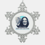 Joe Biden und Kamala Harris 2024 USA ELECTION Schneeflocken Zinn-Ornament (Vorderseite)