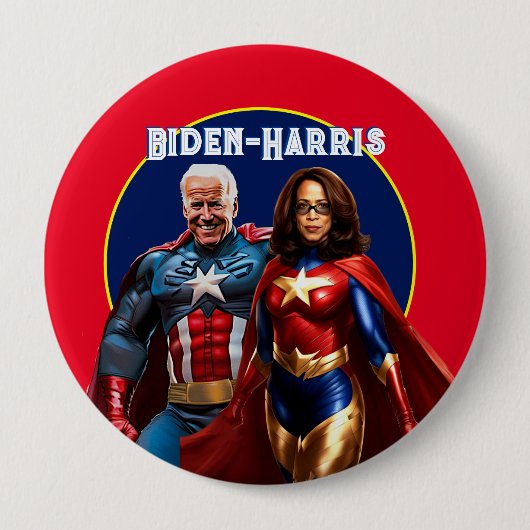 Joe Biden und Kamala Harris als Superhelden Button (Vorderseite)