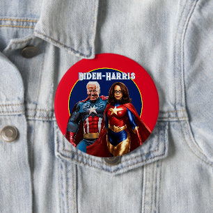 Joe Biden und Kamala Harris als Superhelden Button