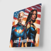 Joe Biden und Kamala Harris als Superhelden Quadratische Wanduhr (Winkel)
