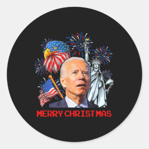 Joe Biden verwirrte Patriotic Frohe Weihnachten fü Runder Aufkleber