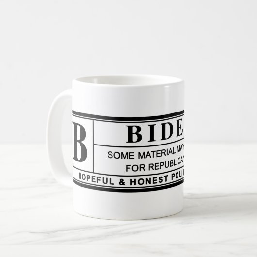 Joe Biden Warning Label Kaffeetasse (Vorderseite Links)