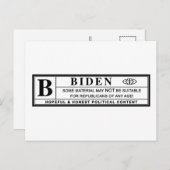 Joe Biden Warning Label Postkarte (Vorne/Hinten)