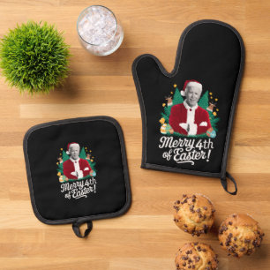 Joe Biden Weihnachten Santa Frohe 4. Ostern Xmas Ofenhandschuh & Topflappen-Set