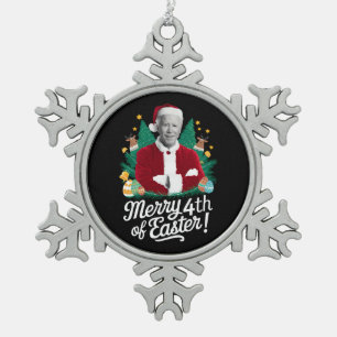 Joe Biden Weihnachten Santa Frohe 4. Ostern Xmas Schneeflocken Zinn-Ornament