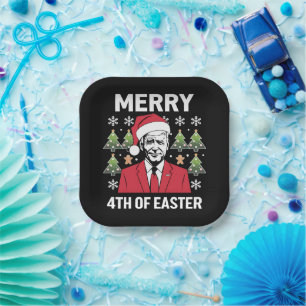 Joe Biden Weihnachts Santa Hut Frohe 4. Ostern  Pappteller