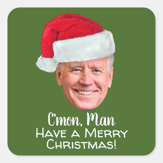 Joe Biden Weihnachtsmannmütze C'mon Man Frohe Weih Quadratischer Aufkleber (Vorderseite)