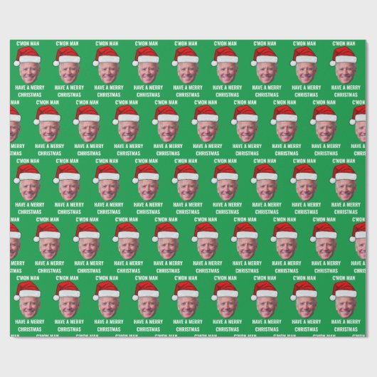 Joe Biden Weihnachtsmannmütze C'mon Man Green Chri Geschenkpapier (Flach)