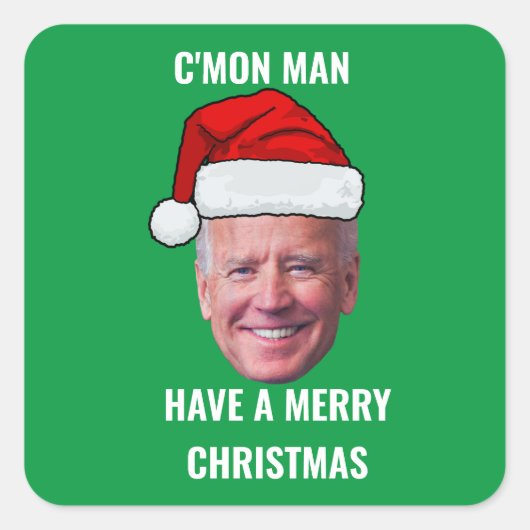 Joe Biden Weihnachtsmannmütze C'mon Man Green Chri Quadratischer Aufkleber (Vorderseite)