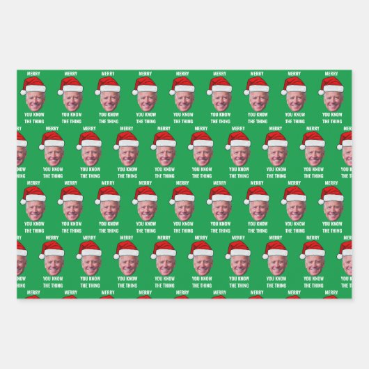 Joe Biden Weihnachtsmannmütze Sie kennen die Sache Geschenkpapier Set (Vorderseite)