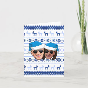 Joe und Kamala Blaue Weihnachten Karte