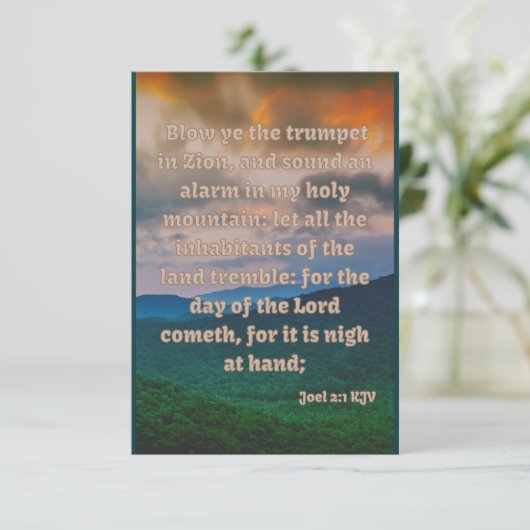 Joel 2:1 KJV Bible Verse Pic Flat Greeting Card Karte (Stehend Vorderseite)