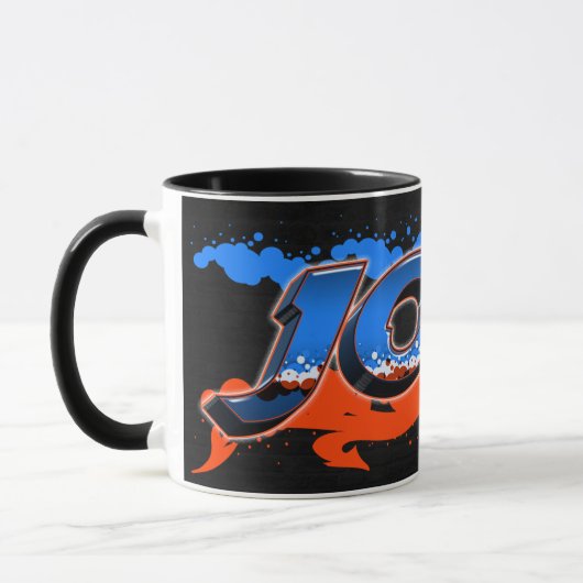 Joel Vorname Name Graffiti blue orange Tasse (Links)