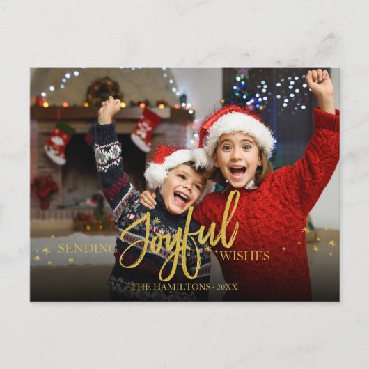 Joful Gold Glitzer Foto Weihnachtsfeiertage Postkarte (Vorderseite)