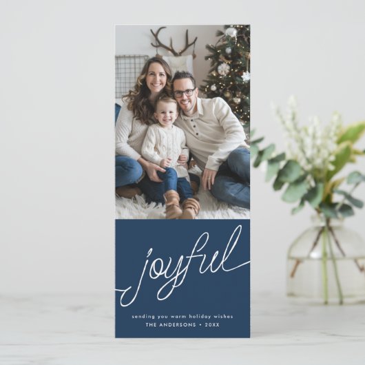 Joful Modern Script Blue Foto Tall Weihnachten (Stehend Vorderseite)