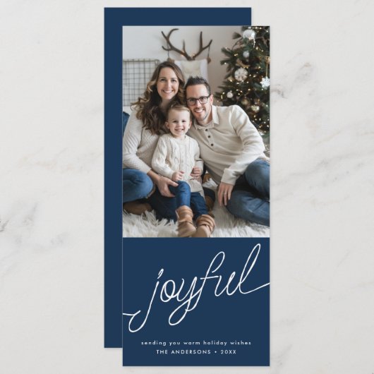 Joful Modern Script Blue Foto Tall Weihnachten (Vorne/Hinten)